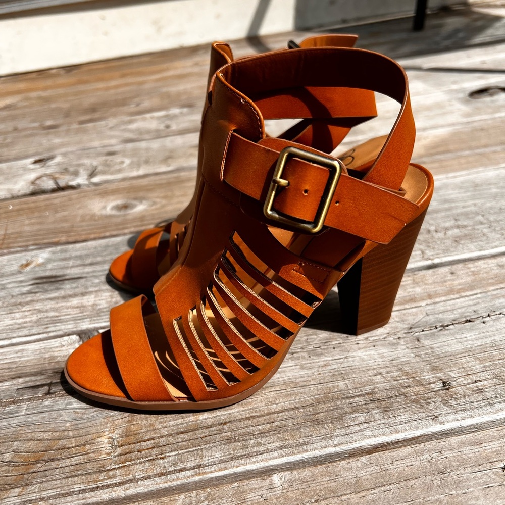 Delicious Strappy Tan Heeled Sandals